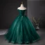 Vintage / Retro Dark Green Beading Sequins Lace Flower Prom Dresses 2024 Off-The-Shoulder Ball Gown Sleeveless Backless Floor-Length / Long Prom Formal Dresses