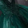 Vintage Ciemnozielony Frezowanie Cekiny Z Koronki Kwiat Sukienki Na Bal 2024 Przy Ramieniu Suknia Balowa Bez Rękawów Bez Pleców Długie Bal Sukienki Wizytowe