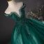 Vintage / Retro Dark Green Beading Sequins Lace Flower Prom Dresses 2024 Off-The-Shoulder Ball Gown Sleeveless Backless Floor-Length / Long Prom Formal Dresses