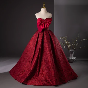 Elegant Burgundy Prom Dresses 2024 Ball Gown Strapless Bow Sleeveless Backless Floor Length Long Formal Dresses