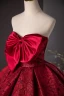 Elegant Burgundy Prom Dresses 2024 Ball Gown Strapless Bow Sleeveless Backless Floor-Length / Long Formal Dresses