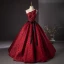 Chic / Beautiful Burgundy Prom Dresses Ball Gown 2024 Strapless Sleeveless Backless Bow Sash Floor-Length / Long Prom Formal Dresses