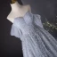 Charmant Grau Perlenstickerei Pailletten Ballkleider 2024 A Linie Off Shoulder Kurze Ärmel Rückenfreies Lange Ball Festliche Kleider