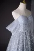 Charming Grey Beading Sequins Prom Dresses 2024 A-Line / Princess Off-The-Shoulder Short Sleeve Backless Floor-Length / Long Prom Formal Dresses