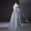 Charmant Grau Perlenstickerei Pailletten Ballkleider 2024 A Linie Off Shoulder Kurze Ärmel Rückenfreies Lange Ball Festliche Kleider