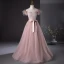Chic / Beautiful Blushing Pink Beading Tassel Prom Dresses 2024 A-Line / Princess Strapless Sleeveless Backless Bow Sash Floor-Length / Long Prom Formal Dresses