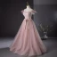 Chic / Beautiful Blushing Pink Beading Tassel Prom Dresses 2024 A-Line / Princess Strapless Sleeveless Backless Bow Sash Floor-Length / Long Prom Formal Dresses