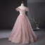 Chic / Beautiful Blushing Pink Beading Tassel Prom Dresses 2024 A-Line / Princess Strapless Sleeveless Backless Bow Sash Floor-Length / Long Prom Formal Dresses