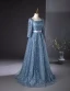 Bling Bling Bleu Ciel Perlage Paillettes Robe De Bal 2024 Princesse Encolure Carrée 1/2 Manches Dos Nu Noeud Longue Promo Robe De Ceremonie