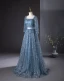 Bling Bling Bleu Ciel Perlage Paillettes Robe De Bal 2024 Princesse Encolure Carrée 1/2 Manches Dos Nu Noeud Longue Promo Robe De Ceremonie
