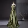 Elegant Dark Green Prom Dresses 2024 A-Line / Princess Spaghetti Straps Sleeveless Backless Floor-Length / Long Prom Formal Dresses