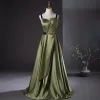 Elegant Dark Green Prom Dresses 2024 A-Line / Princess Spaghetti Straps Sleeveless Backless Floor-Length / Long Prom Formal Dresses