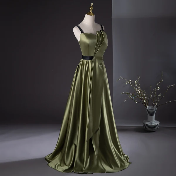 Elegant Dark Green Prom Dresses 2024 A-Line / Princess Spaghetti Straps Sleeveless Backless Floor-Length / Long Prom Formal Dresses