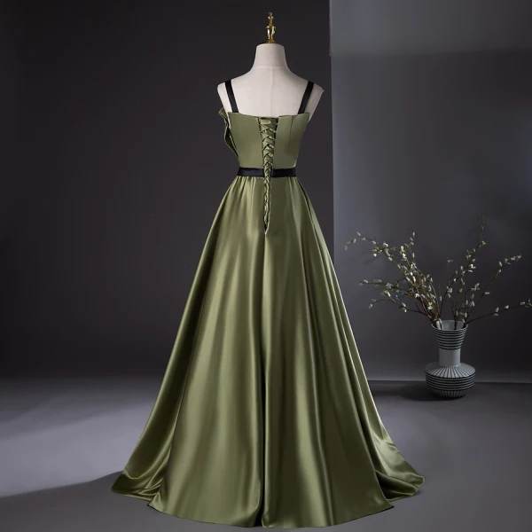 Elegant Dark Green Prom Dresses 2024 A-Line / Princess Spaghetti Straps Sleeveless Backless Floor-Length / Long Prom Formal Dresses