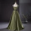 Elegant Dark Green Prom Dresses 2024 A-Line / Princess Spaghetti Straps Sleeveless Backless Floor-Length / Long Prom Formal Dresses