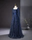Vintage / Originale Bleu Marine Glitter Paillettes Robe De Bal 2024 Princesse Encolure Carrée 3/4 Manches Dos Nu Noeud Longue Promo Robe De Ceremonie
