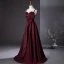 Elegant Burgundy Prom Dresses 2024 A-Line / Princess Spaghetti Straps Sleeveless Backless Floor-Length / Long Formal Dresses