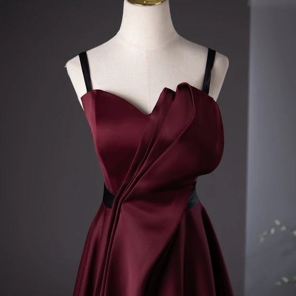 Elegant Burgundy Prom Dresses 2024 A-Line / Princess Spaghetti Straps Sleeveless Backless Floor-Length / Long Formal Dresses