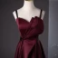 Elegant Burgundy Prom Dresses 2024 A-Line / Princess Spaghetti Straps Sleeveless Backless Floor-Length / Long Formal Dresses