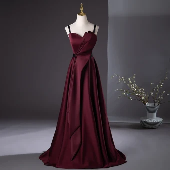Elegant Burgundy Prom Dresses 2024 A Line Princess Spaghetti Straps Sleeveless Backless Floor Length Long Formal Dresses