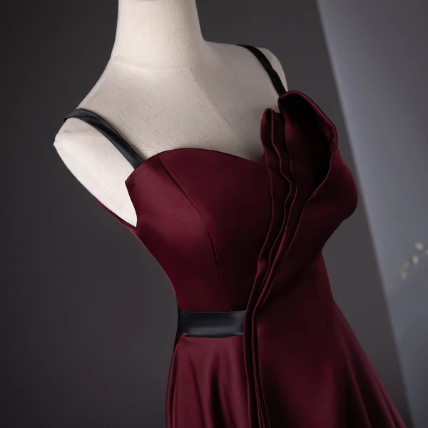 Elegant Burgundy Prom Dresses 2024 A-Line / Princess Spaghetti Straps Sleeveless Backless Floor-Length / Long Formal Dresses