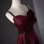 Elegant Burgundy Prom Dresses 2024 A-Line / Princess Spaghetti Straps Sleeveless Backless Floor-Length / Long Formal Dresses