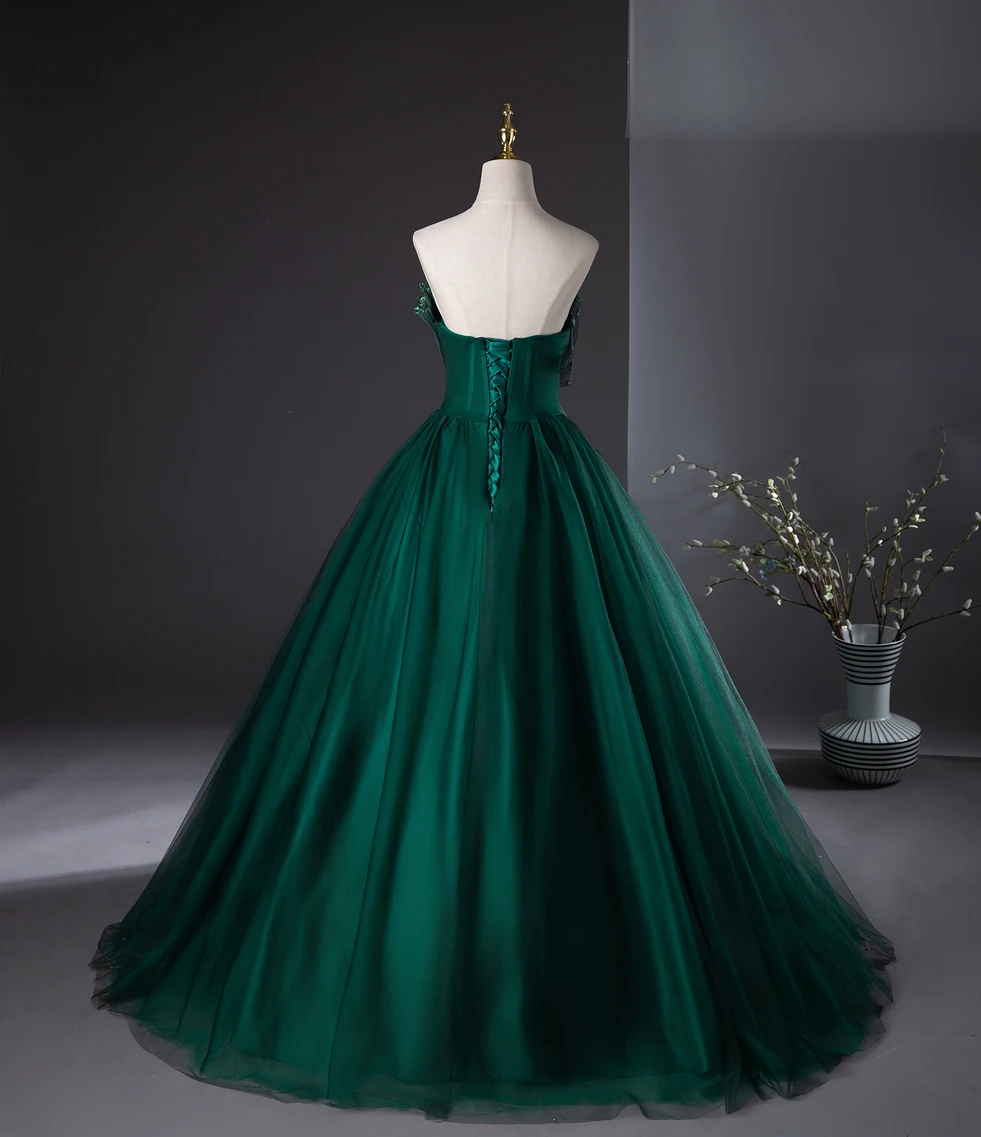 Unusual Dark Green Prom Dresses 2024 Ball Gown Strapless Sleeveless Backless Long Prom