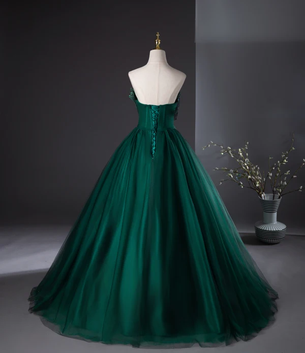 Unusual Dark Green Prom Dresses 2024 Ball Gown Strapless Sleeveless Backless Floor-Length / Long Prom Formal Dresses