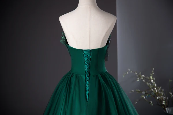 Unusual Dark Green Prom Dresses 2024 Ball Gown Strapless Sleeveless Backless Floor-Length / Long Prom Formal Dresses