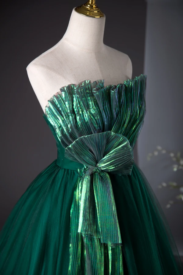 Unusual Dark Green Prom Dresses 2024 Ball Gown Strapless Sleeveless Backless Floor-Length / Long Prom Formal Dresses