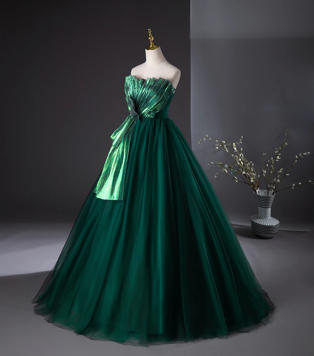 green emerald velvet dress Green Beaded Pageant Dresses Extra Long Sleeve Square Neck Evening Dress 25029 Green / US10 main image 1