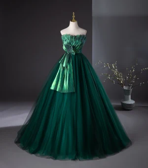 Unusual Dark Green Prom Dresses 2024 Ball Gown Strapless Sleeveless Backless Floor Length Long Prom Formal Dresses