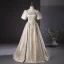 Elegant Gold Glitter Prom Dresses 2024 Ball Gown Square Neckline Short Sleeve Backless Floor-Length / Long Prom Formal Dresses