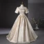 Elegant Gold Glitter Prom Dresses 2024 Ball Gown Square Neckline Short Sleeve Backless Floor-Length / Long Prom Formal Dresses