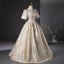 Elegant Gold Glitter Prom Dresses 2024 Ball Gown Square Neckline Short Sleeve Backless Floor-Length / Long Prom Formal Dresses