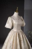 Elegant Gold Glitter Prom Dresses 2024 Ball Gown Square Neckline Short Sleeve Backless Floor-Length / Long Prom Formal Dresses