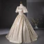 Elegant Gold Glitter Prom Dresses 2024 Ball Gown Square Neckline Short Sleeve Backless Floor-Length / Long Prom Formal Dresses