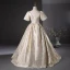 Elegant Gold Glitter Prom Dresses 2024 Ball Gown Square Neckline Short Sleeve Backless Floor-Length / Long Prom Formal Dresses