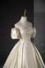 Élégant Doré Robe De Bal 2024 Robe Boule De l'épaule Gonflée Manches Courtes Dos Nu Longue Promo Robe De Ceremonie