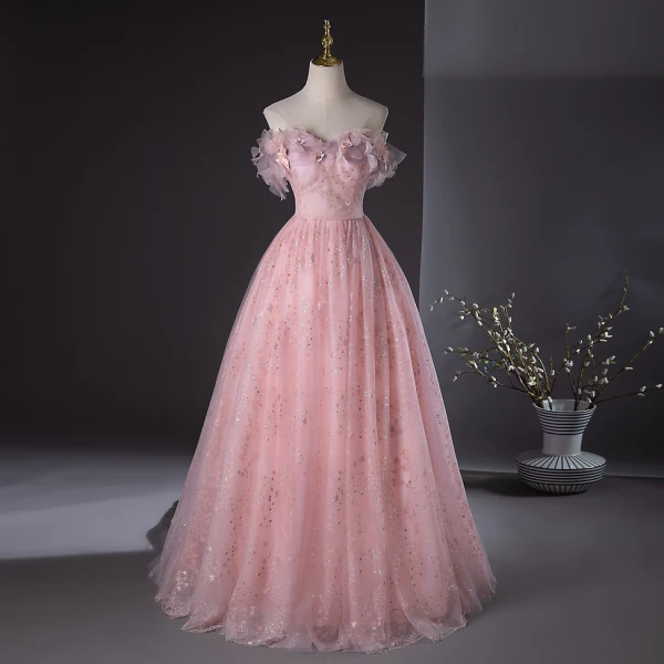 Schöne Pink Pailletten Applikationen Ballkleider Ballkleid 2024 Bandeau Ärmellos Rückenfreies Lange Ball Festliche Kleider