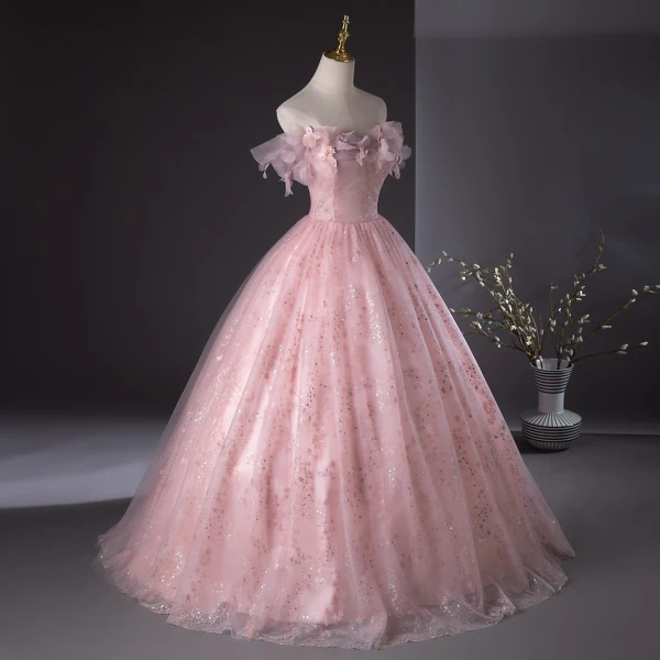 Schöne Pink Pailletten Applikationen Ballkleider Ballkleid 2024 Bandeau Ärmellos Rückenfreies Lange Ball Festliche Kleider
