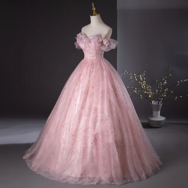 Schöne Pink Pailletten Applikationen Ballkleider Ballkleid 2024 Bandeau Ärmellos Rückenfreies Lange Ball Festliche Kleider