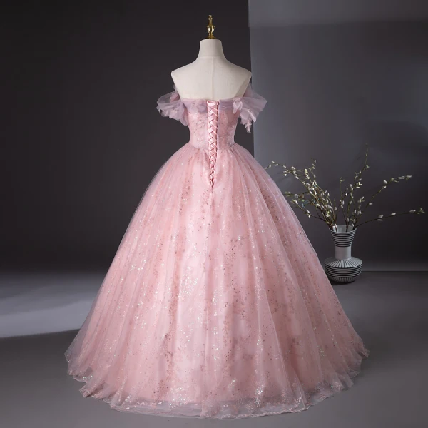 Schöne Pink Pailletten Applikationen Ballkleider Ballkleid 2024 Bandeau Ärmellos Rückenfreies Lange Ball Festliche Kleider