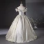 Chic / Beautiful Gold Appliques Prom Dresses 2024 Ball Gown Ruffle Off-The-Shoulder Short Sleeve Backless Floor-Length / Long Prom Formal Dresses