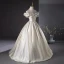 Chic / Beautiful Gold Appliques Prom Dresses 2024 Ball Gown Ruffle Off-The-Shoulder Short Sleeve Backless Floor-Length / Long Prom Formal Dresses
