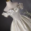 Chic / Beautiful Gold Appliques Prom Dresses 2024 Ball Gown Ruffle Off-The-Shoulder Short Sleeve Backless Floor-Length / Long Prom Formal Dresses