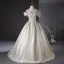 Chic / Beautiful Gold Appliques Prom Dresses 2024 Ball Gown Ruffle Off-The-Shoulder Short Sleeve Backless Floor-Length / Long Prom Formal Dresses