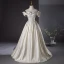 Chic / Beautiful Gold Appliques Prom Dresses 2024 Ball Gown Ruffle Off-The-Shoulder Short Sleeve Backless Floor-Length / Long Prom Formal Dresses