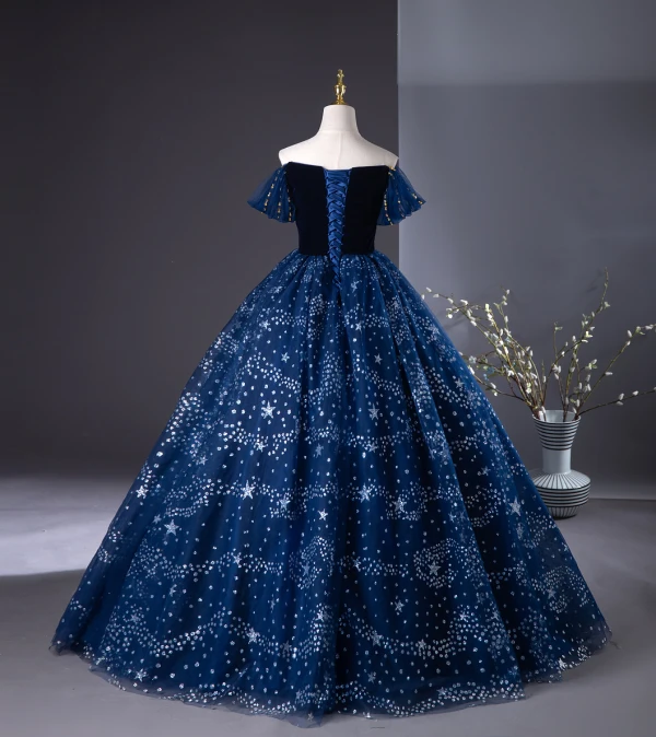 Vintage / Retro Navy Blue Beading Sequins Prom Dresses 2024 A-Line / Princess Strapless Sleeveless Backless Floor-Length / Long Prom Formal Dresses