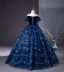 Vintage / Retro Navy Blue Beading Sequins Prom Dresses 2024 A-Line / Princess Strapless Sleeveless Backless Floor-Length / Long Prom Formal Dresses